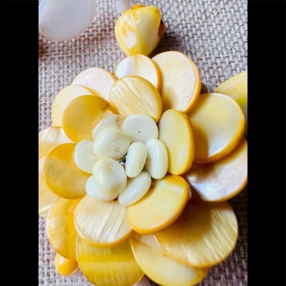 Handmade in Hawaii Mother of Pearl & Shells Necklace 34” Yellow & Orange Dyed
